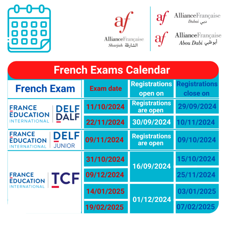 Upcoming French Exam sessions 2024-2025
